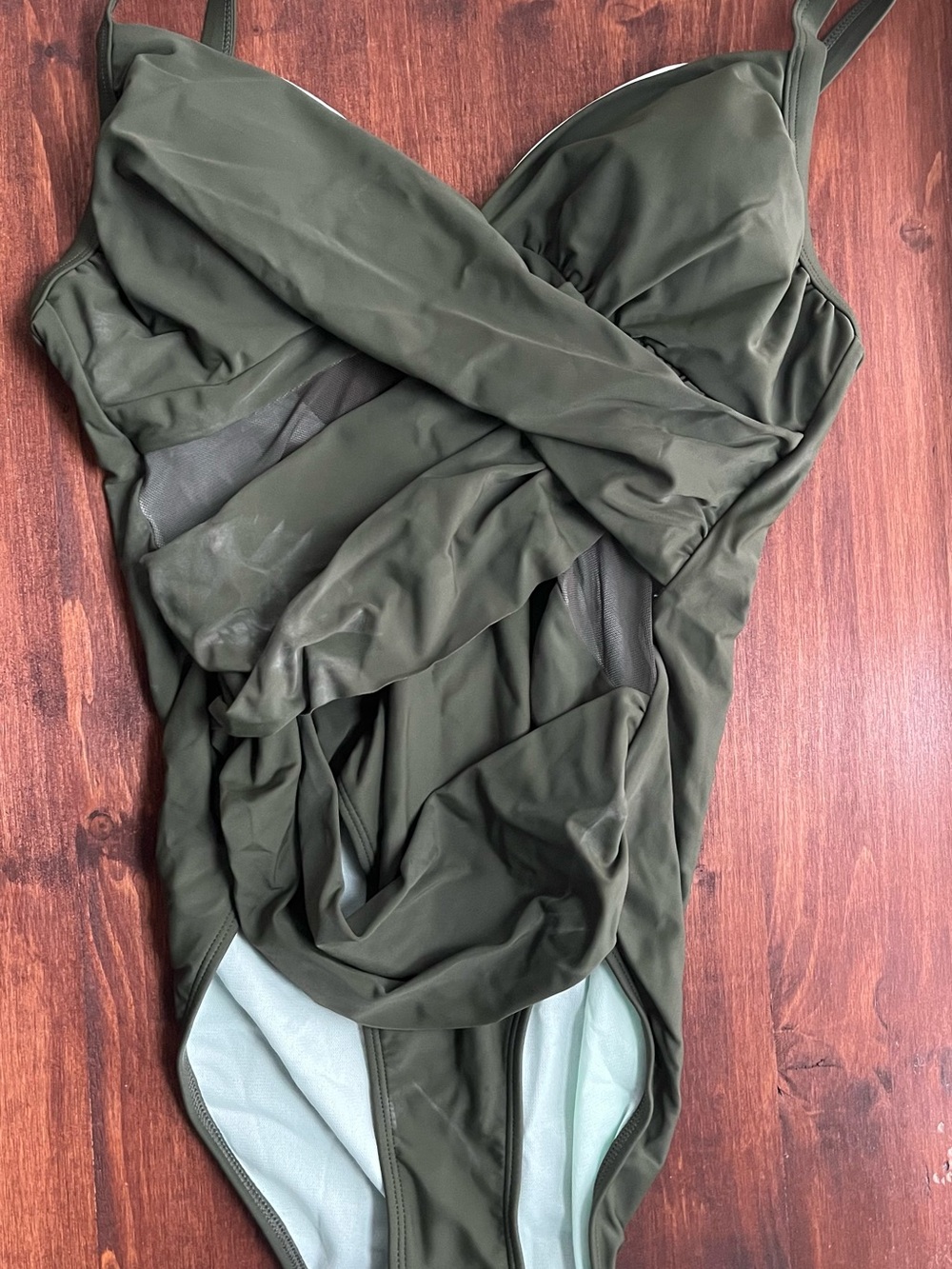 Unk Olive Green One-Piece Swimsuit with Draped Front